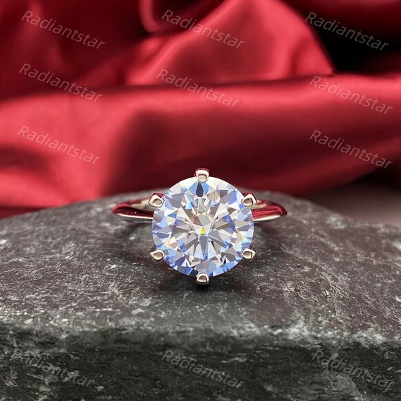 NEW Certified 5 ct. t.w. Royal Blue Moissanite Solitaire 6 Prong Ring - Picture 3 of 7